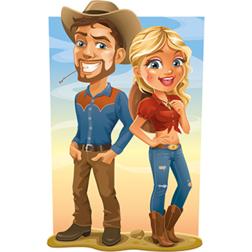Cartoon Western Couple Cardboard Cutout